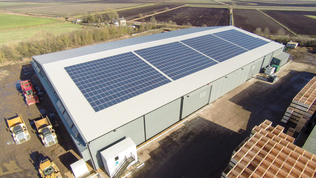 A solar roof on a farm building