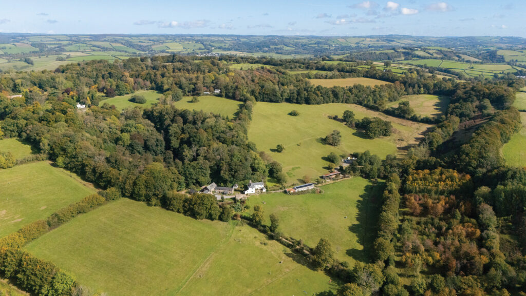 Aerial view of farm buildings