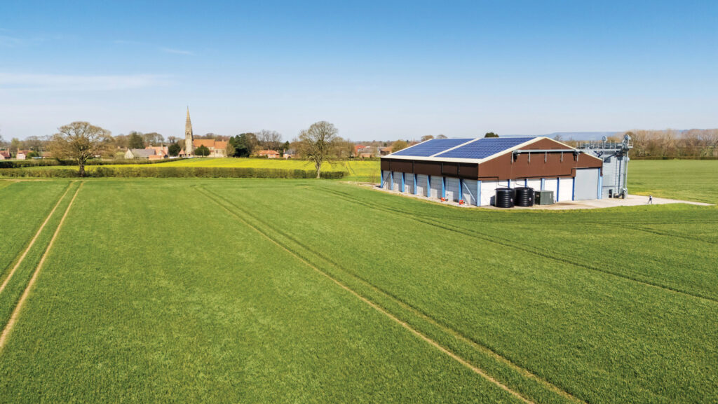 Drone view of farm buildings