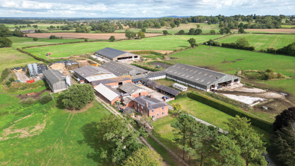 Aerial view of farm buildings