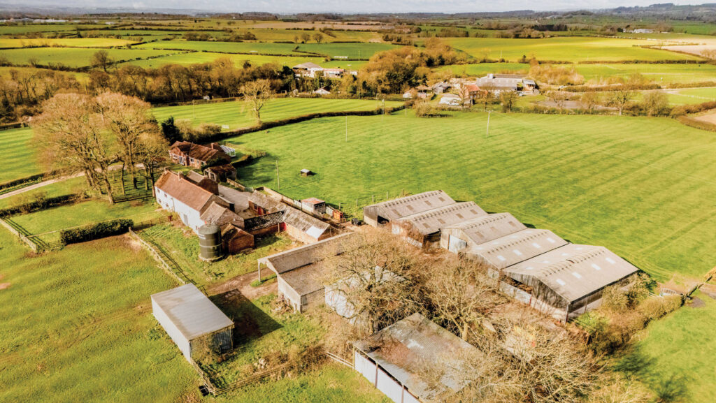 Aerial view of farm buildings