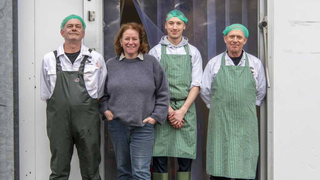 Flora Corbett with some of the team at Mull Slaughterhouse and Butchery 