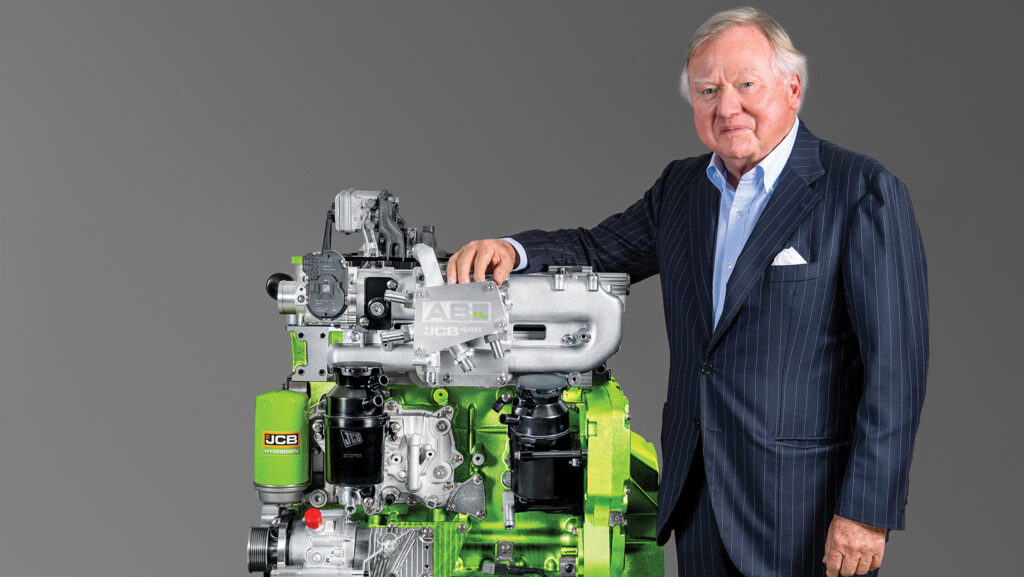 Lord Bamford with the JCB hydrogen engine