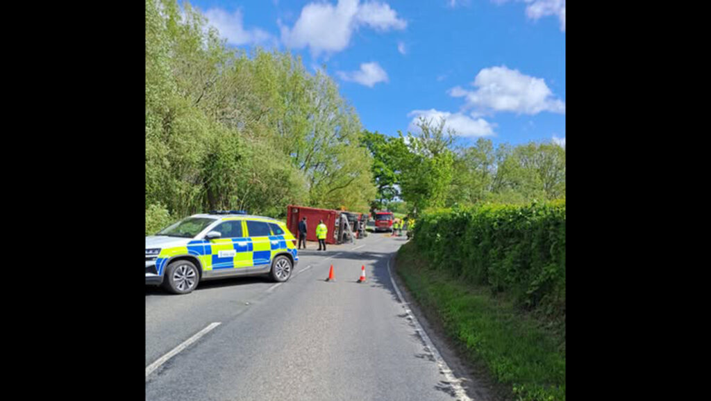 Closed road after crash on A489