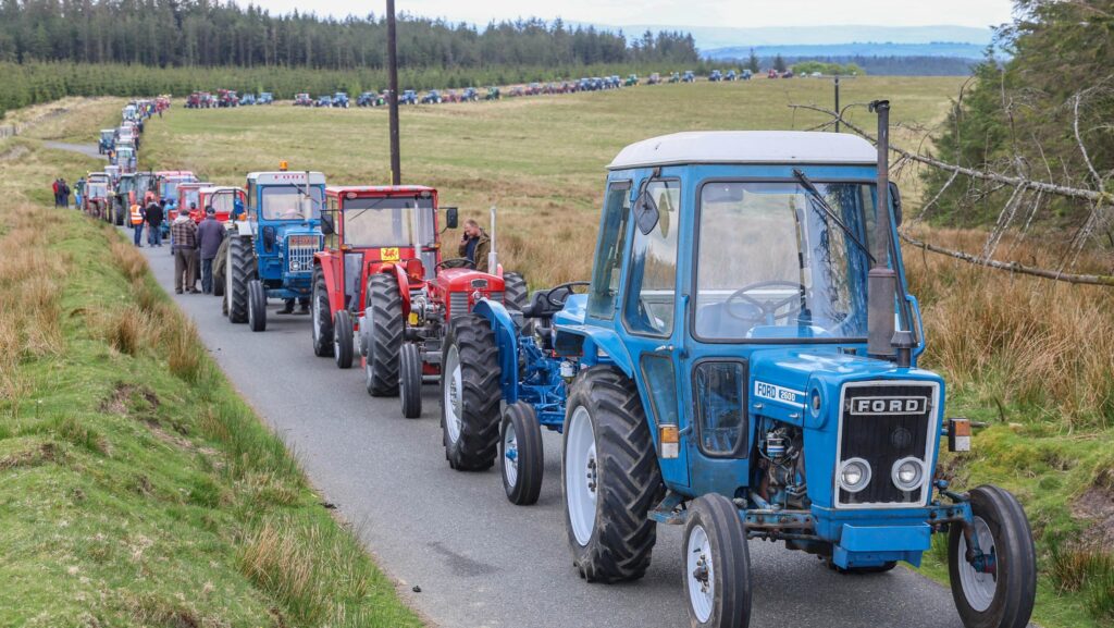 Tractors stop on Llanllwni Mountain