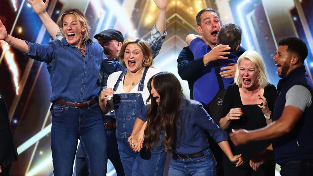 Hawkstone Farmers’ Choir celebrating their win © Tom Dymond/TalkbackThames ITV