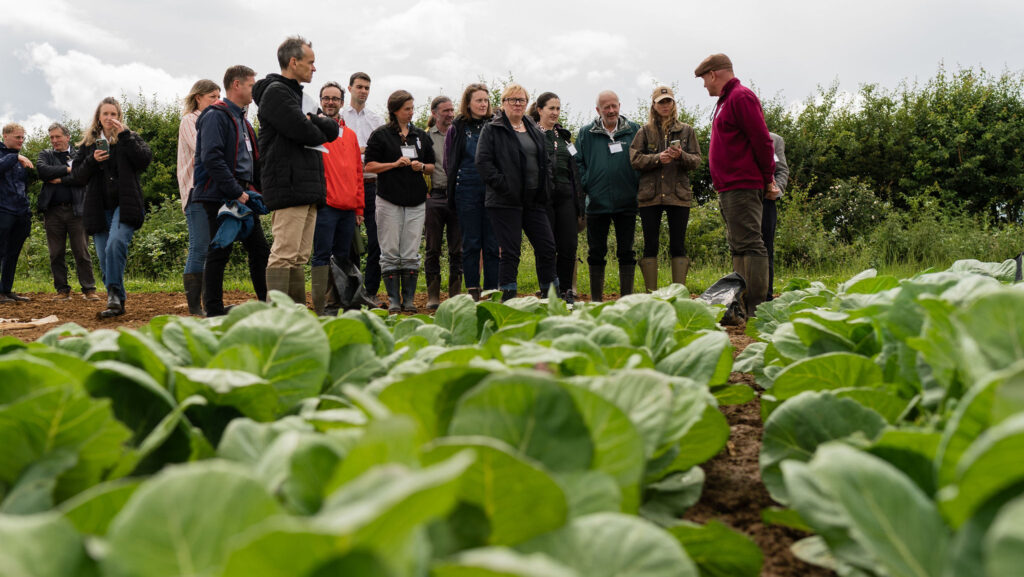 Dame Angela Eagle (centre) tours Riverfords farm at Sacrewell © Riverford