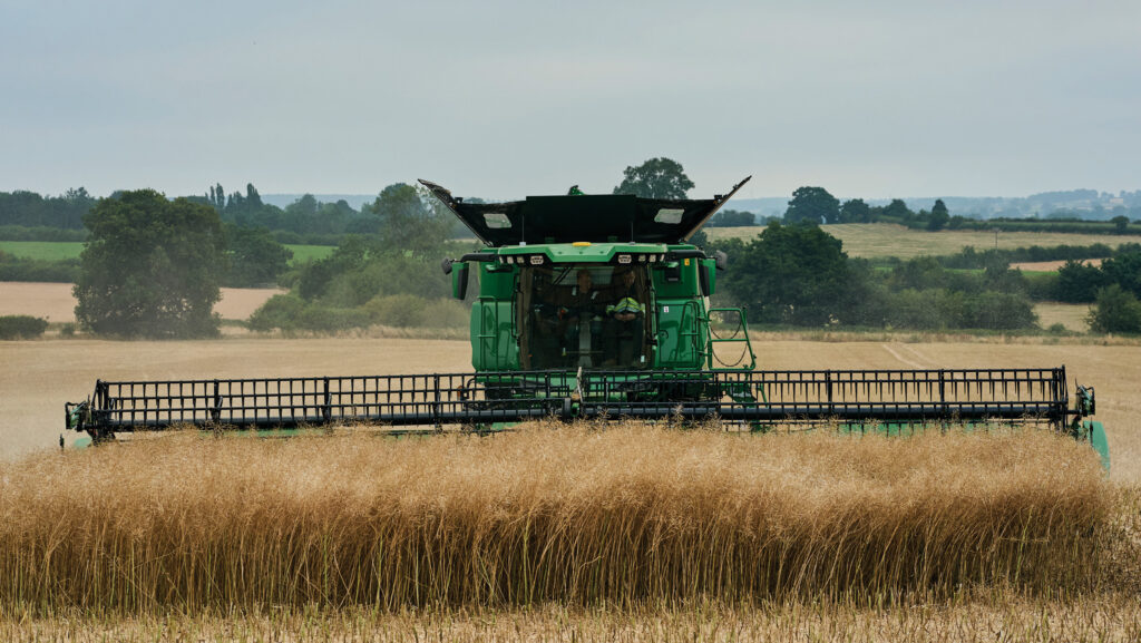 Combine in wheat field