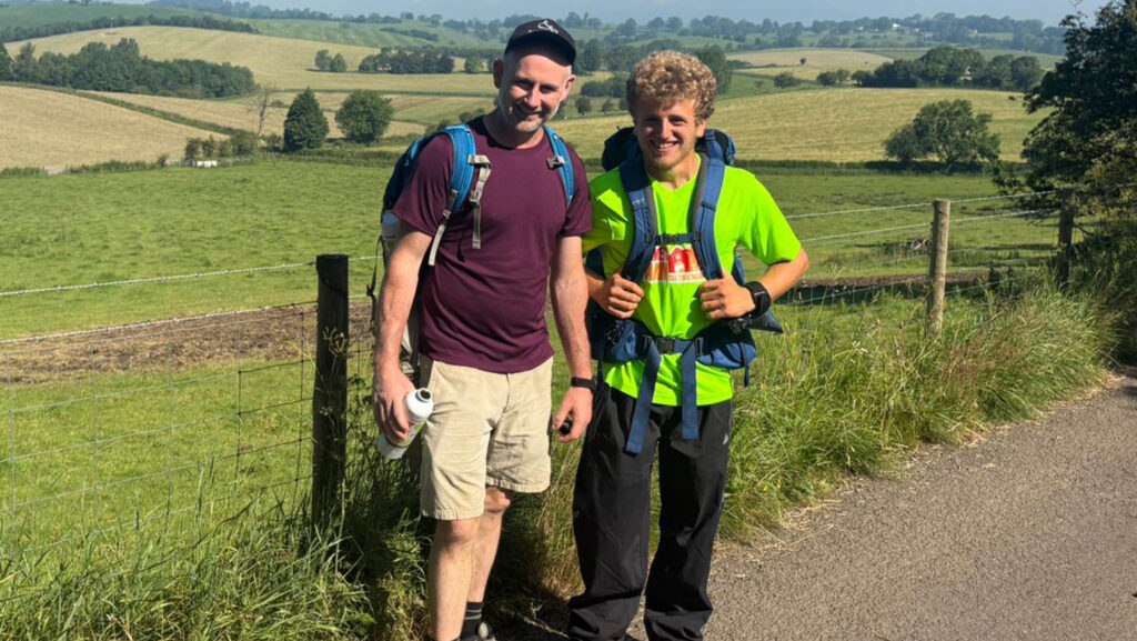 Jamie Feilden and Kieran approaching the finish line