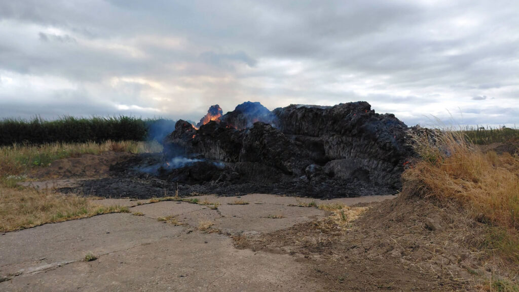 Burned straw bales
