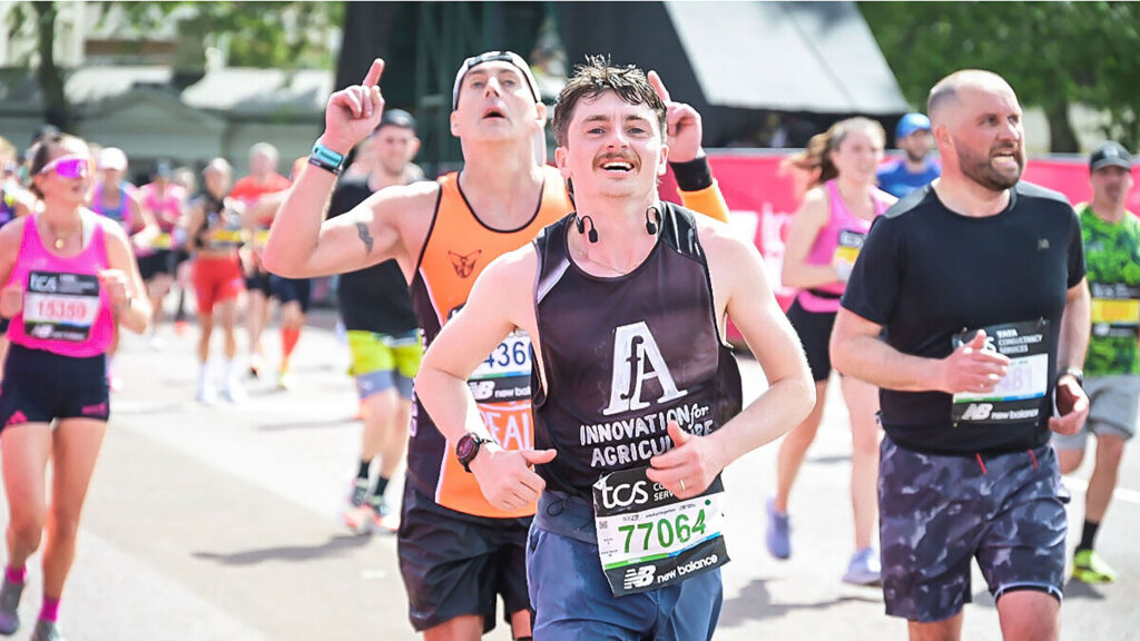 Arran Redman, head of ideation and partnerships at Innovation for Agriculture, taking part in the 2026 London Marathon © Sportograf
