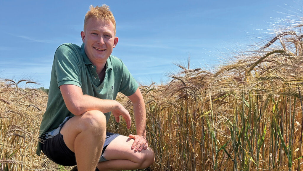 Ben Adams in a field of relay linseed