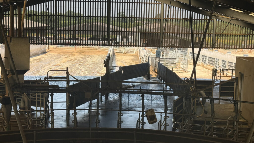 Bird's eye view of the rotary and handling area at High House Farm