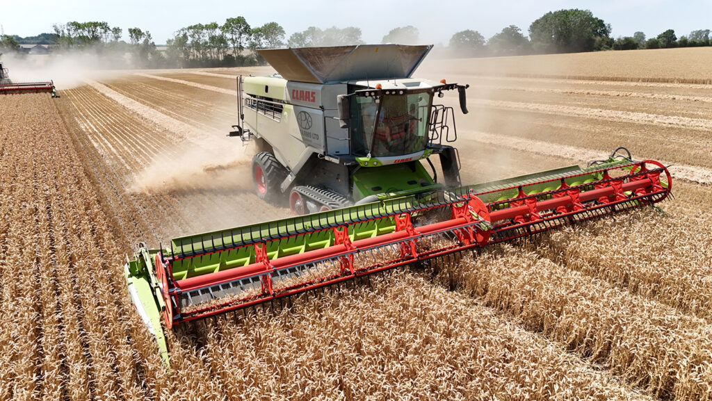 Hexton wheat being harvested