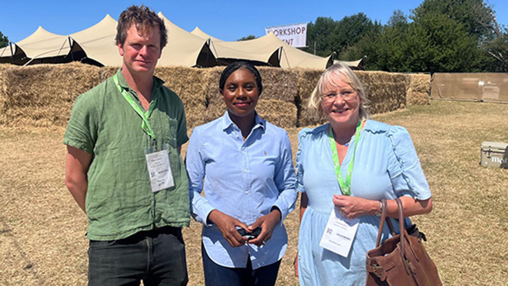 Groundswell event director Alex Cherry, Conservative Party leader Kemi Badenoch and Farmers Weekly Podcast co-host Louise Impey © Louise Impey