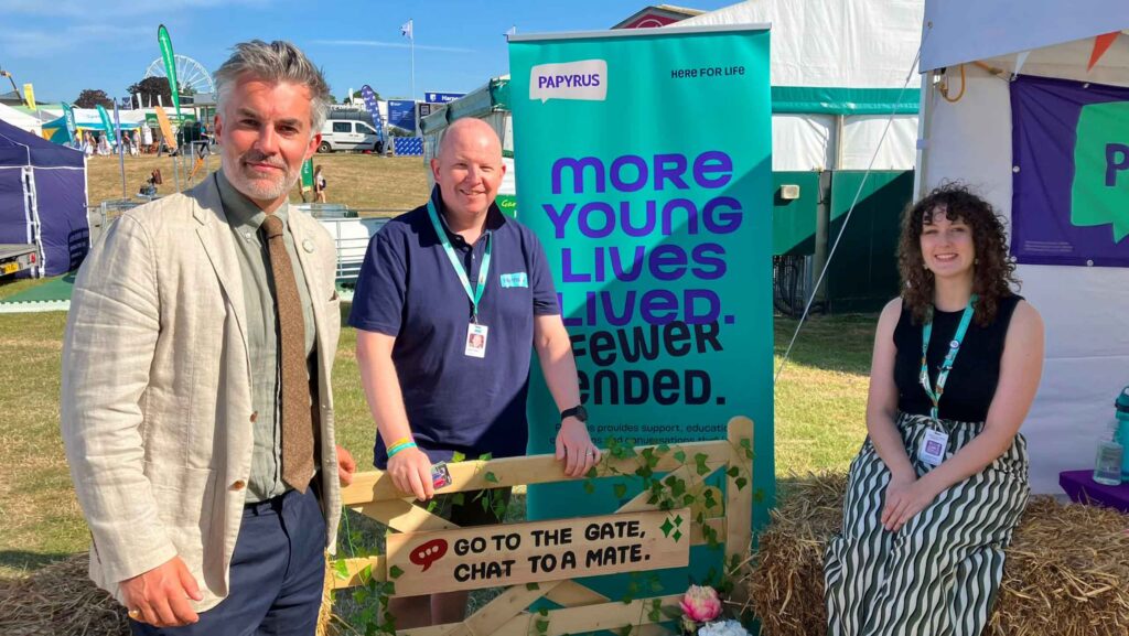 David Skaith, mayor of York and North Yorkshire, meeting James Parkes and Chloe Fisher from Papyrus at the Great Yorkshire Show © Papyrus