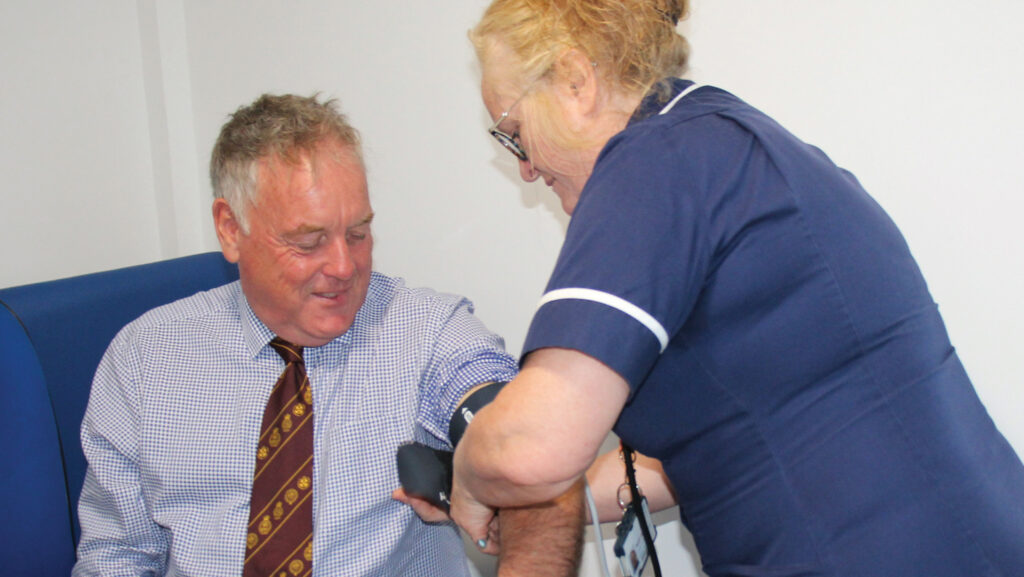 Stephen Dennis has a blood pressure check from nurse Mandi Usher in one of the three treatment rooms