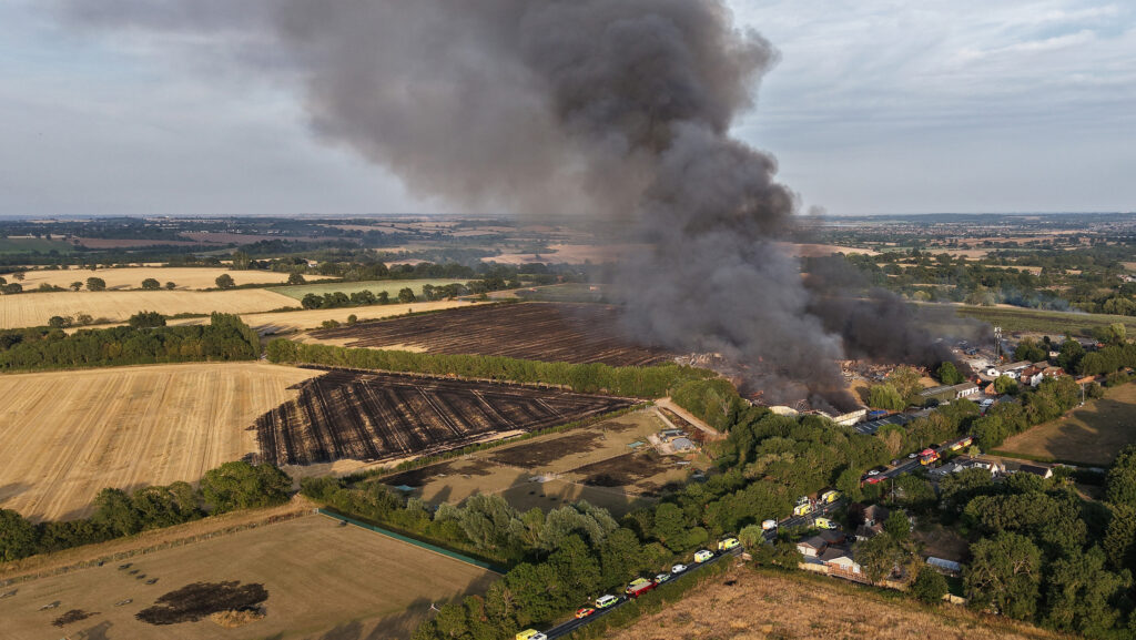 Aerial view of a burned farmland