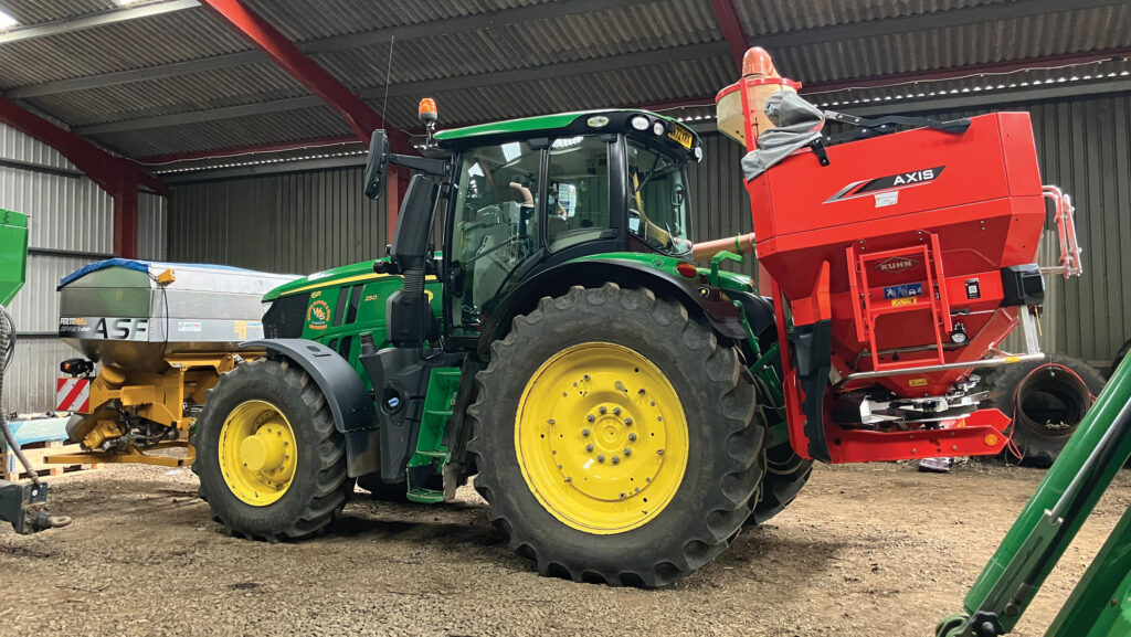 Fertiliser spreader in shed