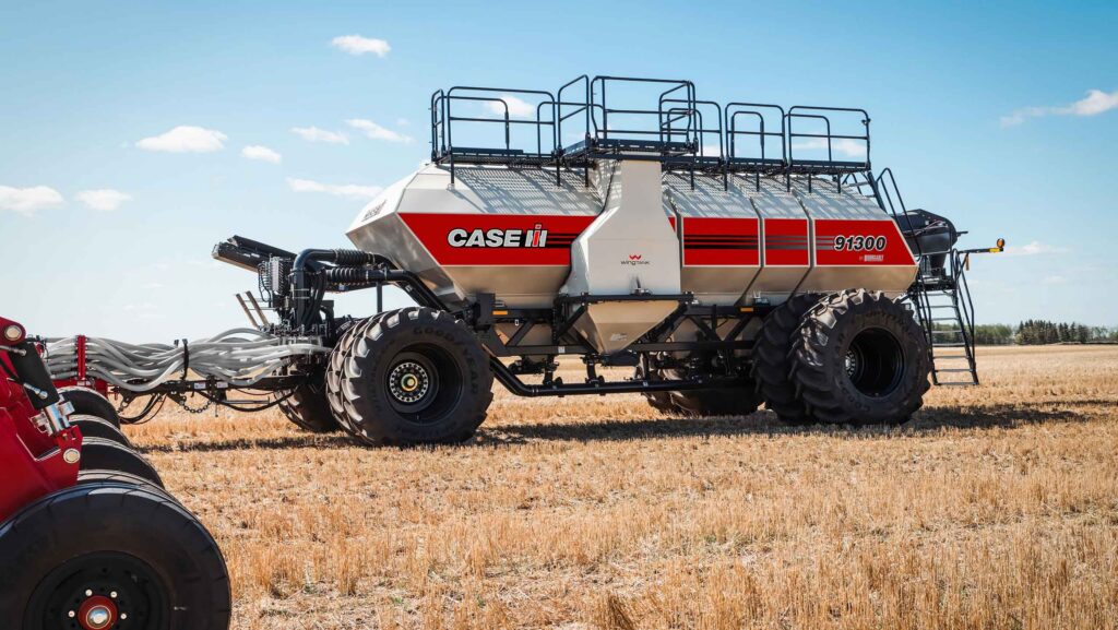 Seed carts in New Holland and Case IH colours