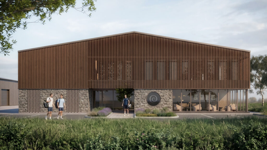 An architect's visual of the padel complex © Chalk & Padel