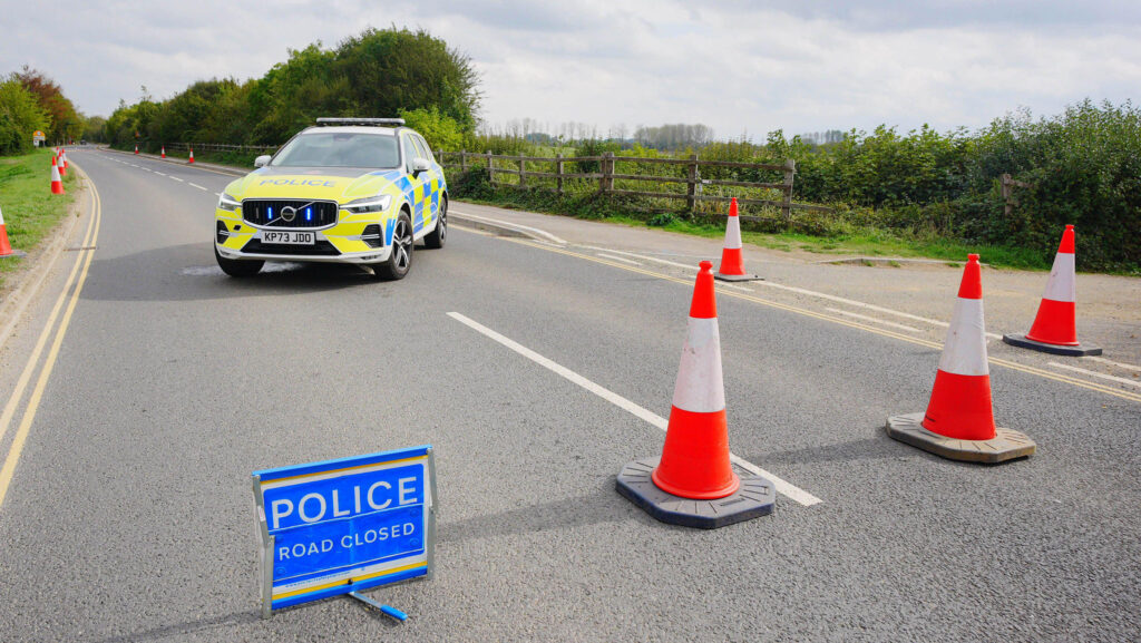 Police at a road block near RAF Fairford © PA Images/Alamy Stock Photo