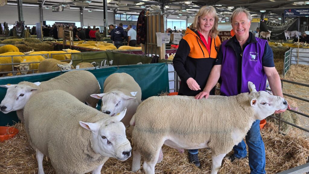 Robert and Amanda Howells with top Texel shearling Montana © MAG/Anne Dunn