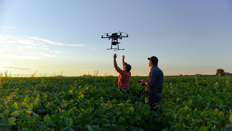 Drone over crop fields
