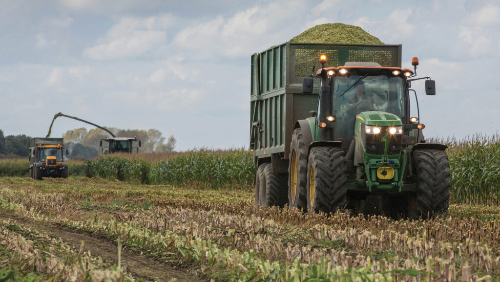 Contractors harvesting maize
