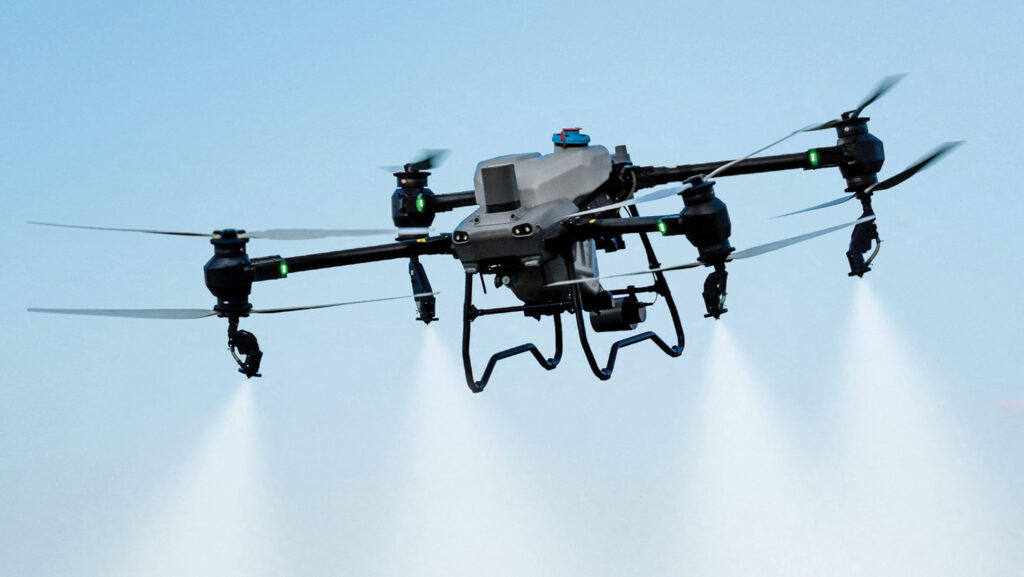 Drone spraying fertiliser