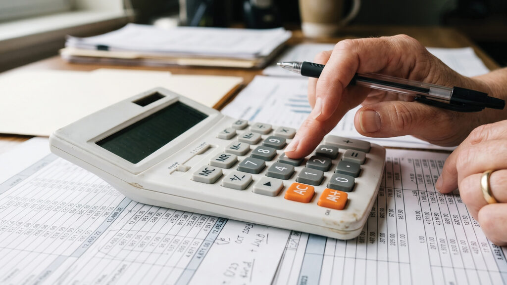 A calculator on a desk