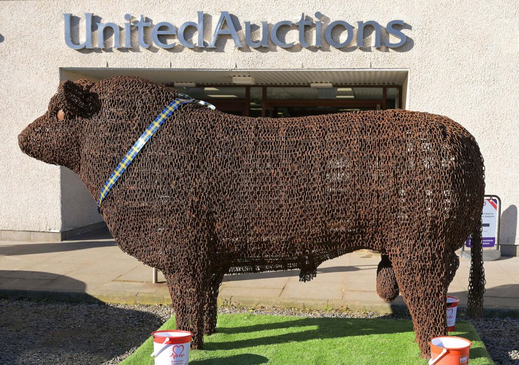 Rusty the bull sculpture outside the United Auctions auction house