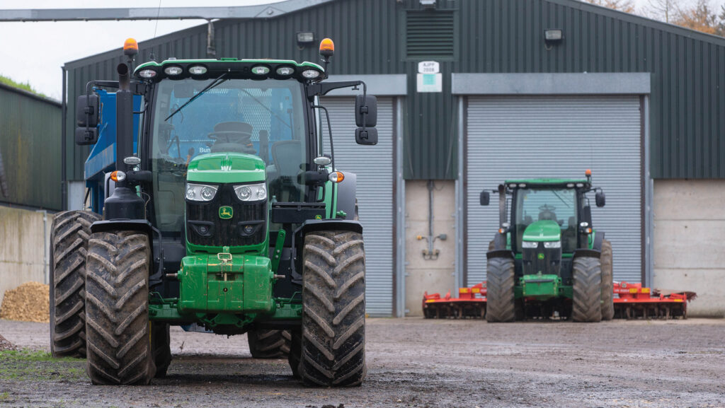 Tractors in a farmyard