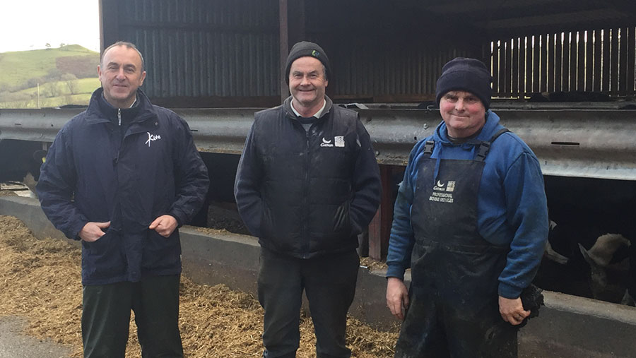 (Left to right) Neil Blackburn (Kite Consulting), farmer Bryn Jones and herd manager Nigel Jones.