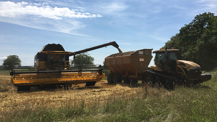 A combine harvester at work in a field