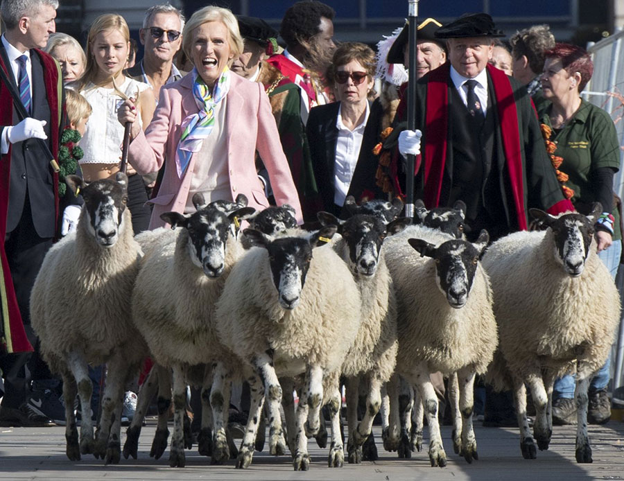 Mary Berry herds sheep across London Bridge