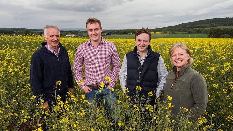 From left: Rob, Rory, Tom and Alison Stodart in oilseed rape © Alan Richardson