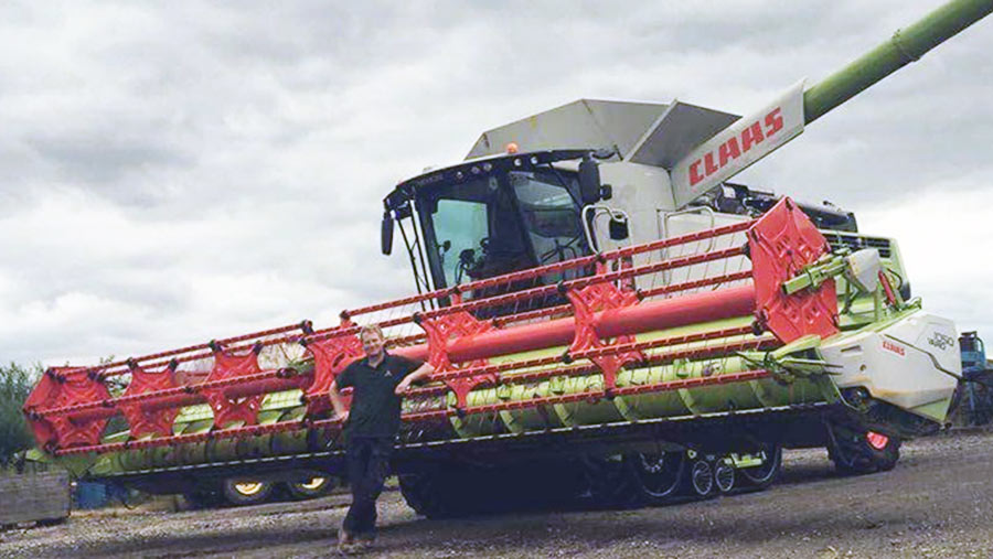 Bradley Sykes with his combine harvester