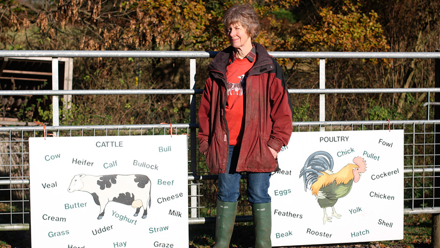 Nina Hatch stands next to two posters