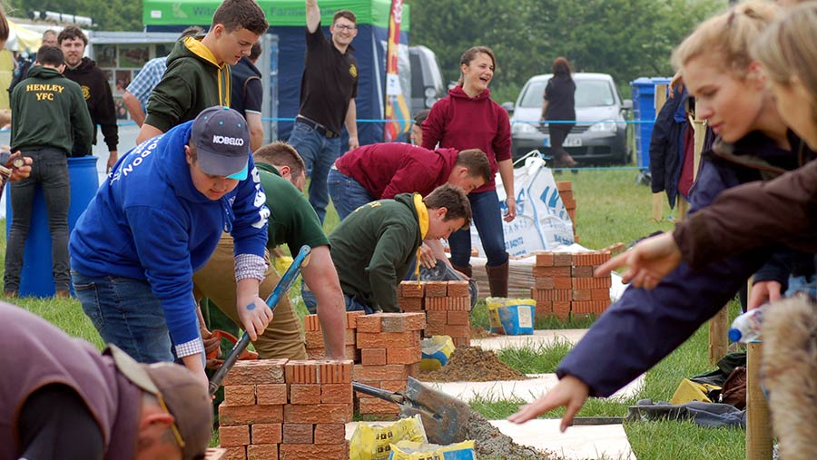 Members building walls