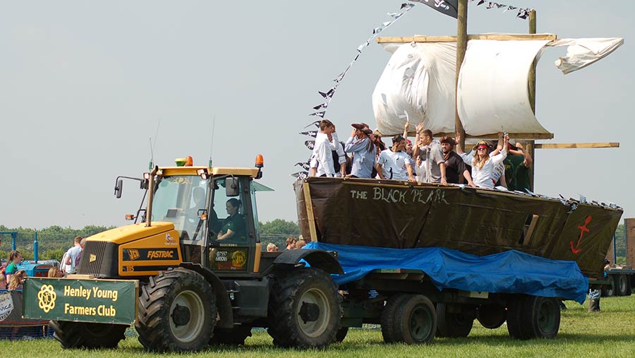 Members on a pirate ship trailer