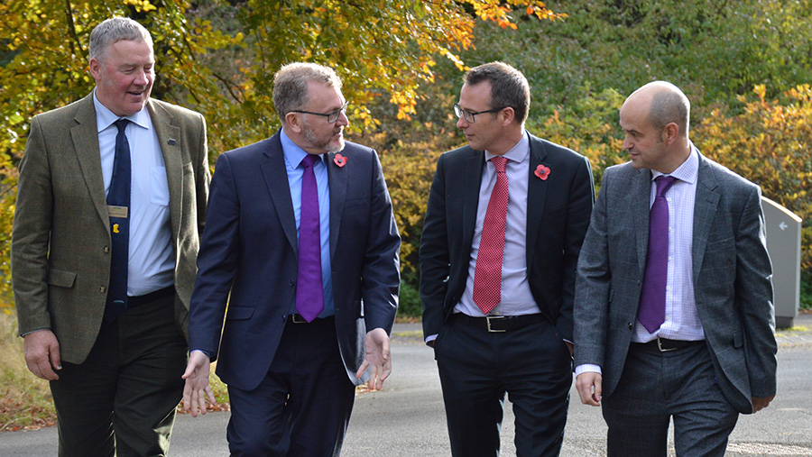 (Left to right) NFU Scotland vice-president Andrew McCornick with Scottish secretary David Mundell, NFUS chief executive Scott Walker and AHDB chief strategy officer Tom Hind