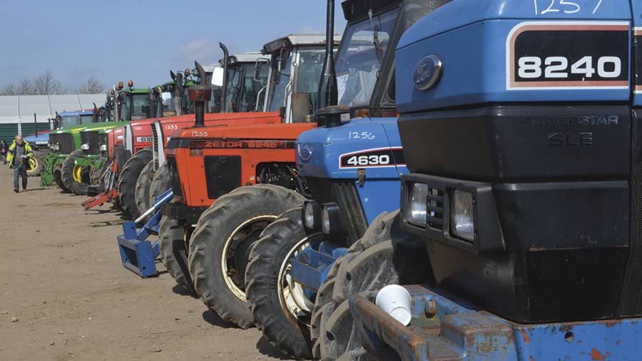 A line of tractors