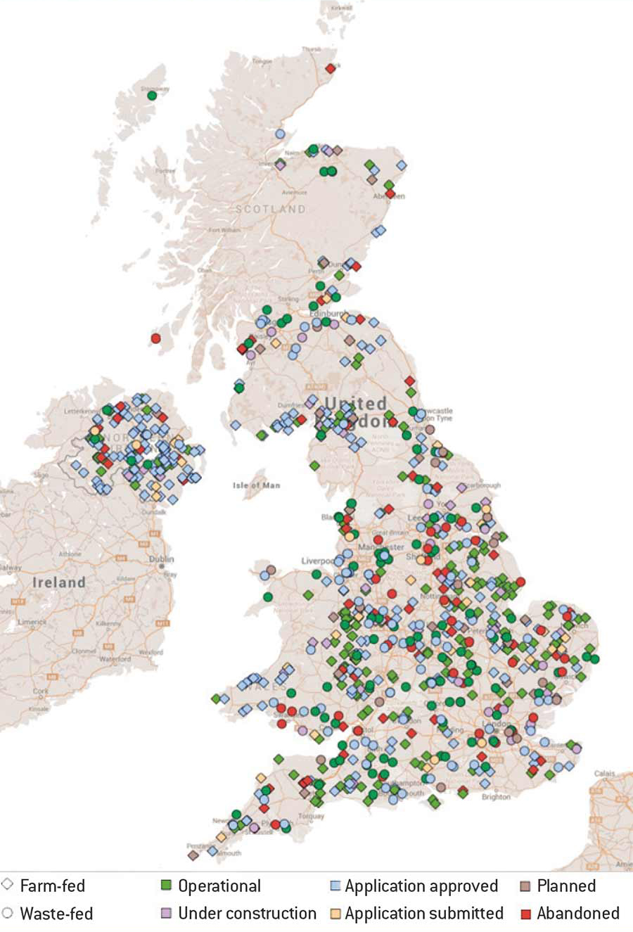 Map of UK anaerobic digestion plants