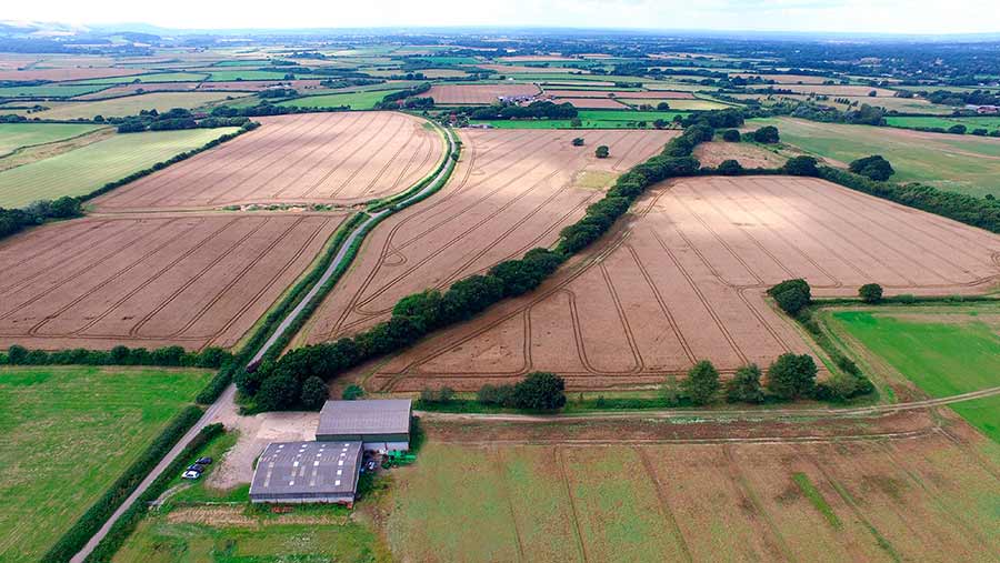 An aerial photograph of land at Curls Farm