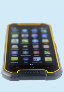 Front view of the Dewalt rugged smartphone