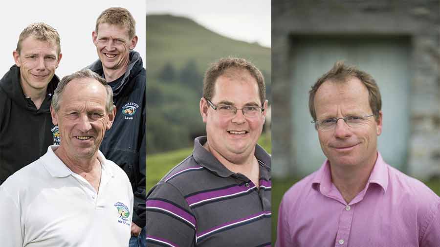 Dairy Farmer of the Year finalists (from left): David, Paul and Richard Baines; Mark Verity; Geoff Sayers