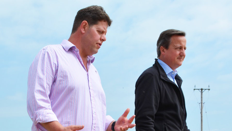 David Cameron with arable farmer and egg producer Mike Wilkinson © Johann Tasker