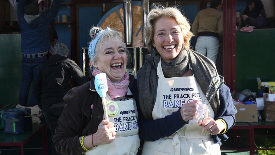 Emma Thompson with her sister Sophie at the protest
