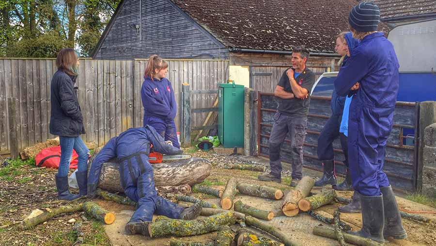 Careless handling of chainsaws can result in serious injuries, young farmers are told © Farm Safety Foundation